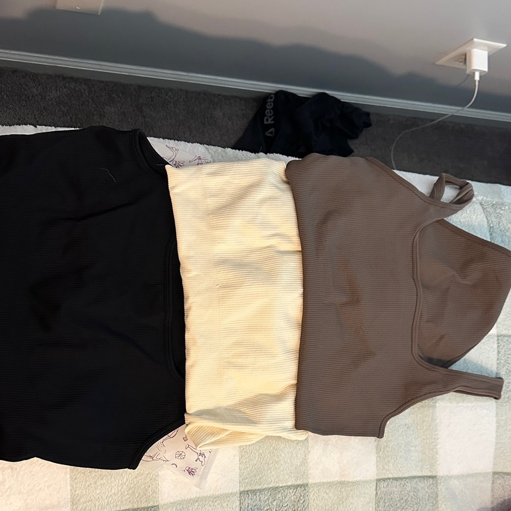 Elegant Ribbed Camisole Trio - Black, Cream, Brown